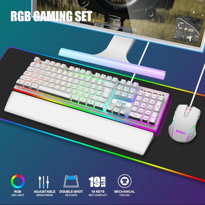 RedThunder K10 Combo de Teclado y Mouse para Juegos con Cable y Rep...
