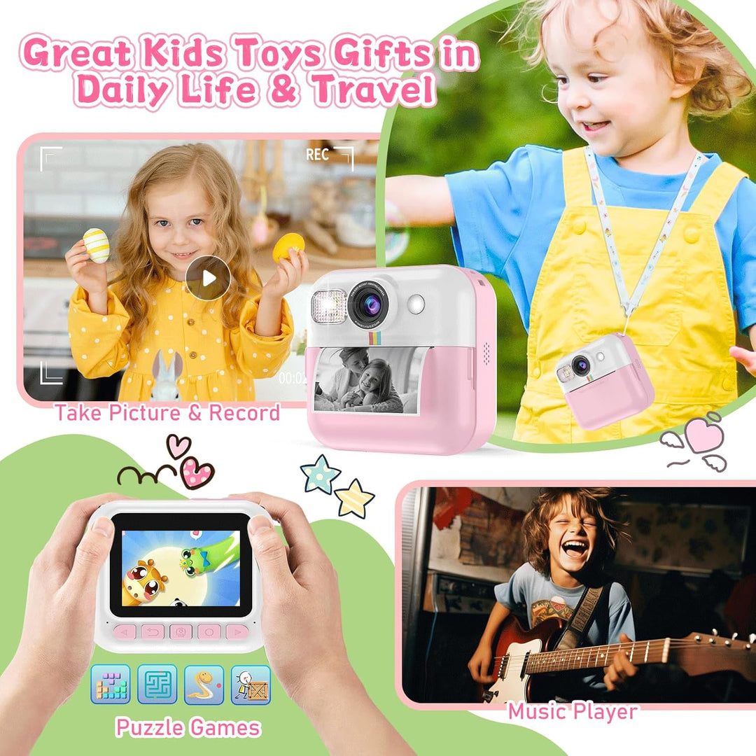 Cámara para Niñas, Cámara de Impresión Instantánea 1080P, Regalos d...