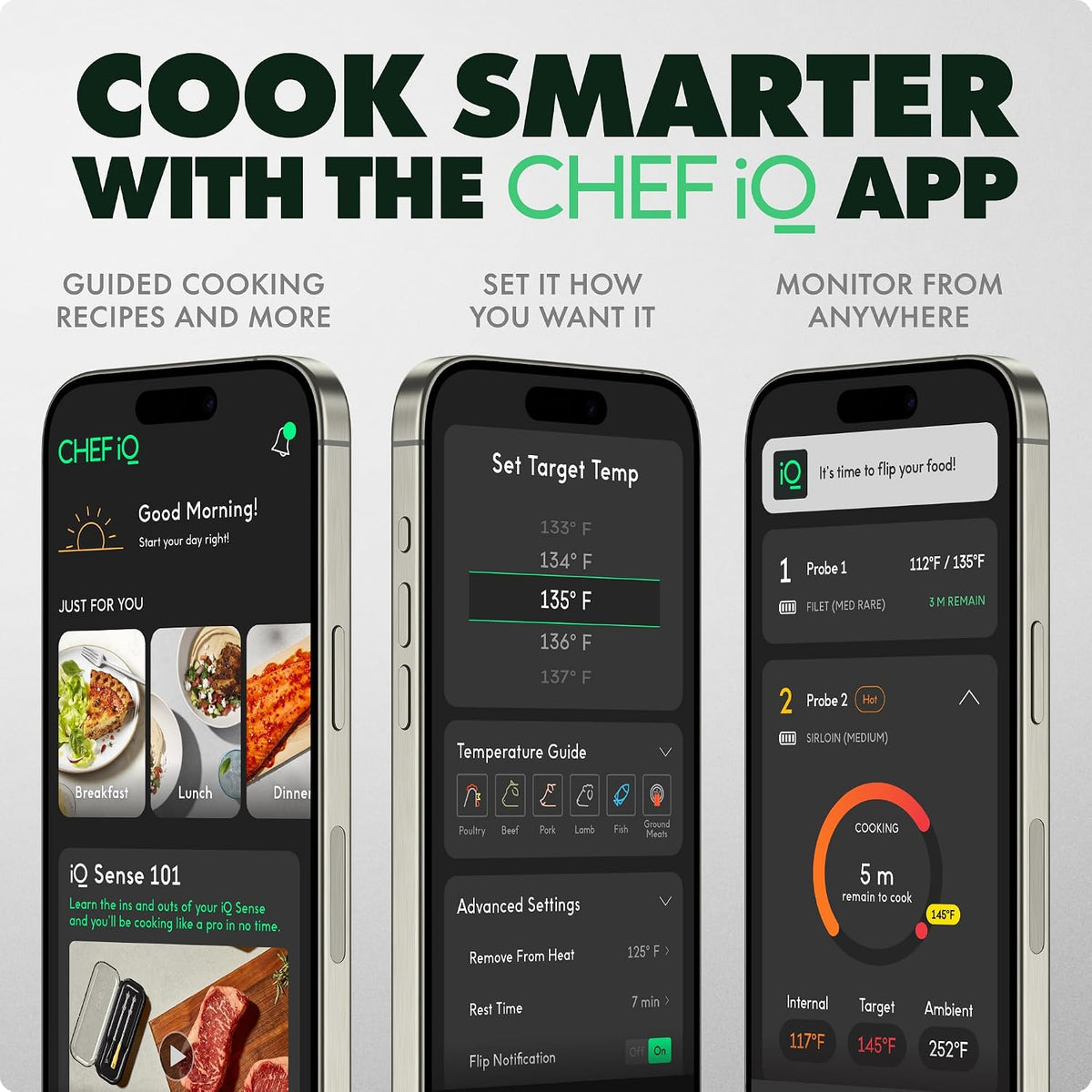 CHEF iQ Sense | USA 250 Limited Edition | Termómetro inalámbrico inteligente para carne azul rojo blanco | 3 sondas ultrafinas | Rango ilimitado WiFi | Seguro de 1000 °F | Barbacoa, parrilla, horno