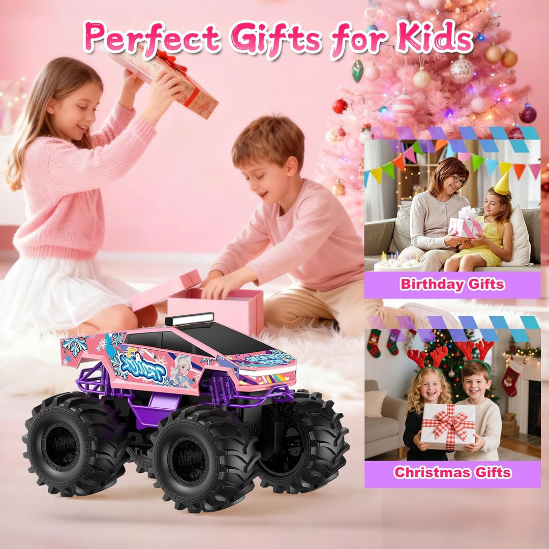 Coche de control remoto para niñas camión monstruo rosa