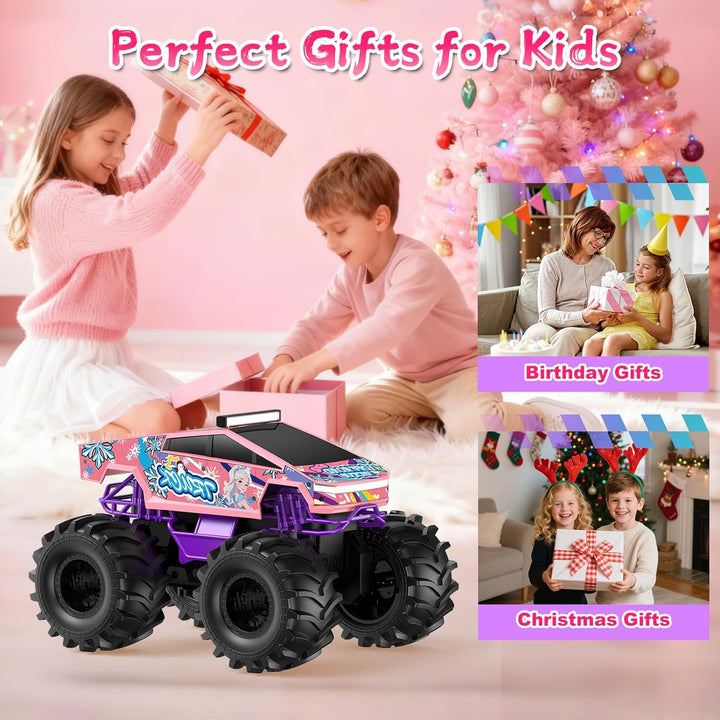 Coche de control remoto para niñas camión monstruo rosa