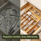 Organizador de cajones de cocina de bambú, soporte para utensilios de cocina y bandeja de cubiertos con separadores ranurados (9 ranuras, natural)