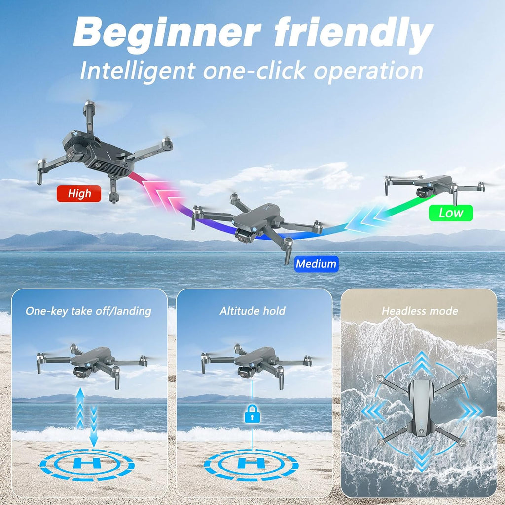 FPV Drone con cámara 1080P HD - Cuadricóptero RC plegable para adultos principiantes niños, control de voz, selfie gesto, modo sin cabeza, 2 baterías de 30 minutos de tiempo de vuelo largo, funda de