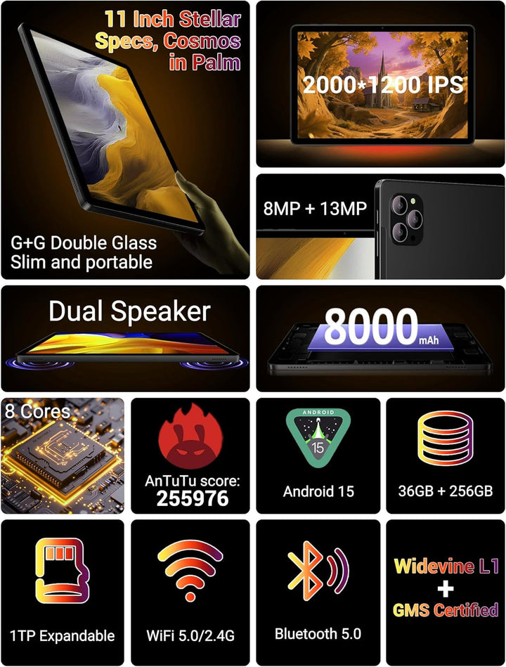 2026 Tableta de 11 pulgadas Android 15 con teclado Stylus Mouse: Ta...