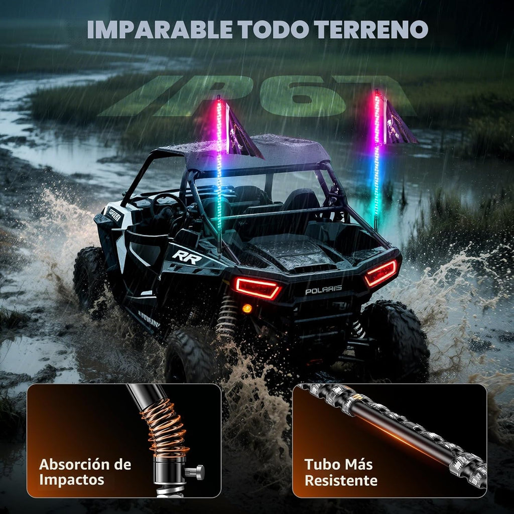 Ehaho 1 luces de látigo de 3 pies con base de resorte, persecución RGB