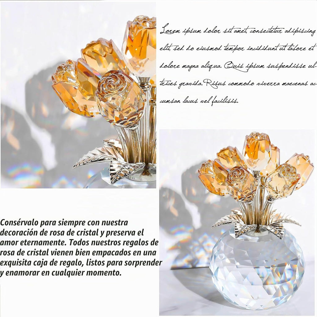 Figura de rosas doradas de cristal, ramo de rosas de cristal, decoración coleccionable, regalos para esposa, mujer, mamá en el día de la madre, día de San Valentín, aniversario de boda