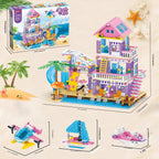 Juego de construcción de casa de playa de 955 piezas, juguetes de construcción de villas junto al mar, juego de bloques de choza de vacaciones, juguetes de construcción STEM con helicóptero, yate, velero, regalo de cumpleaños de Navidad para niñas de 6 a