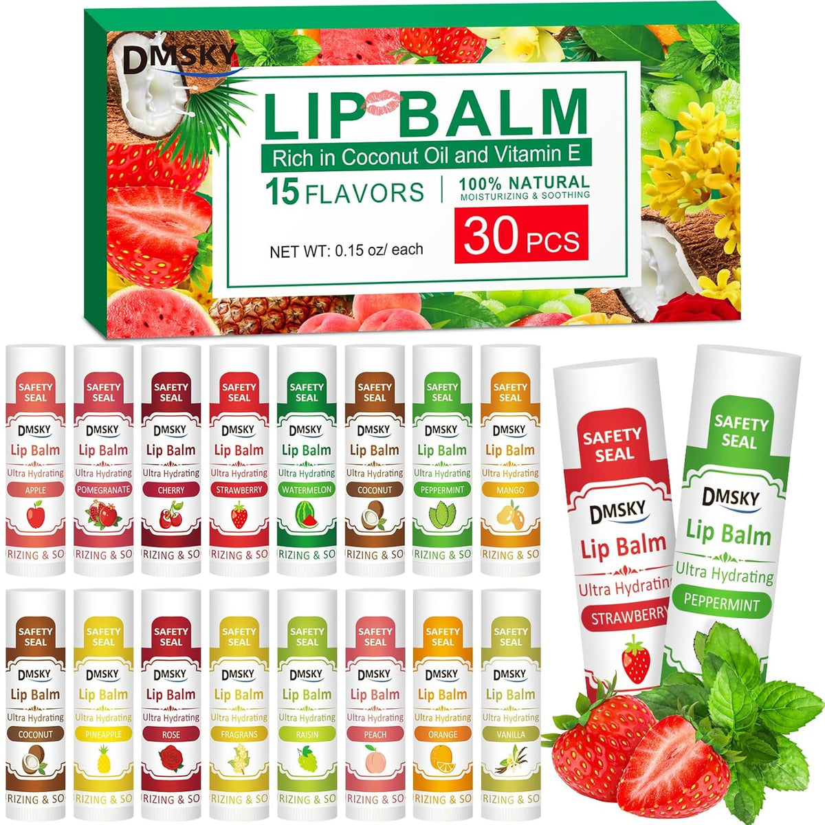 DMSKY Paquete de 30 bálsamos labiales, bálsamo labial natural a granel con vitamina