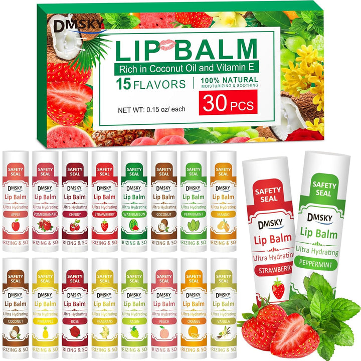 DMSKY Paquete de 30 bálsamos labiales, bálsamo labial natural a gra...