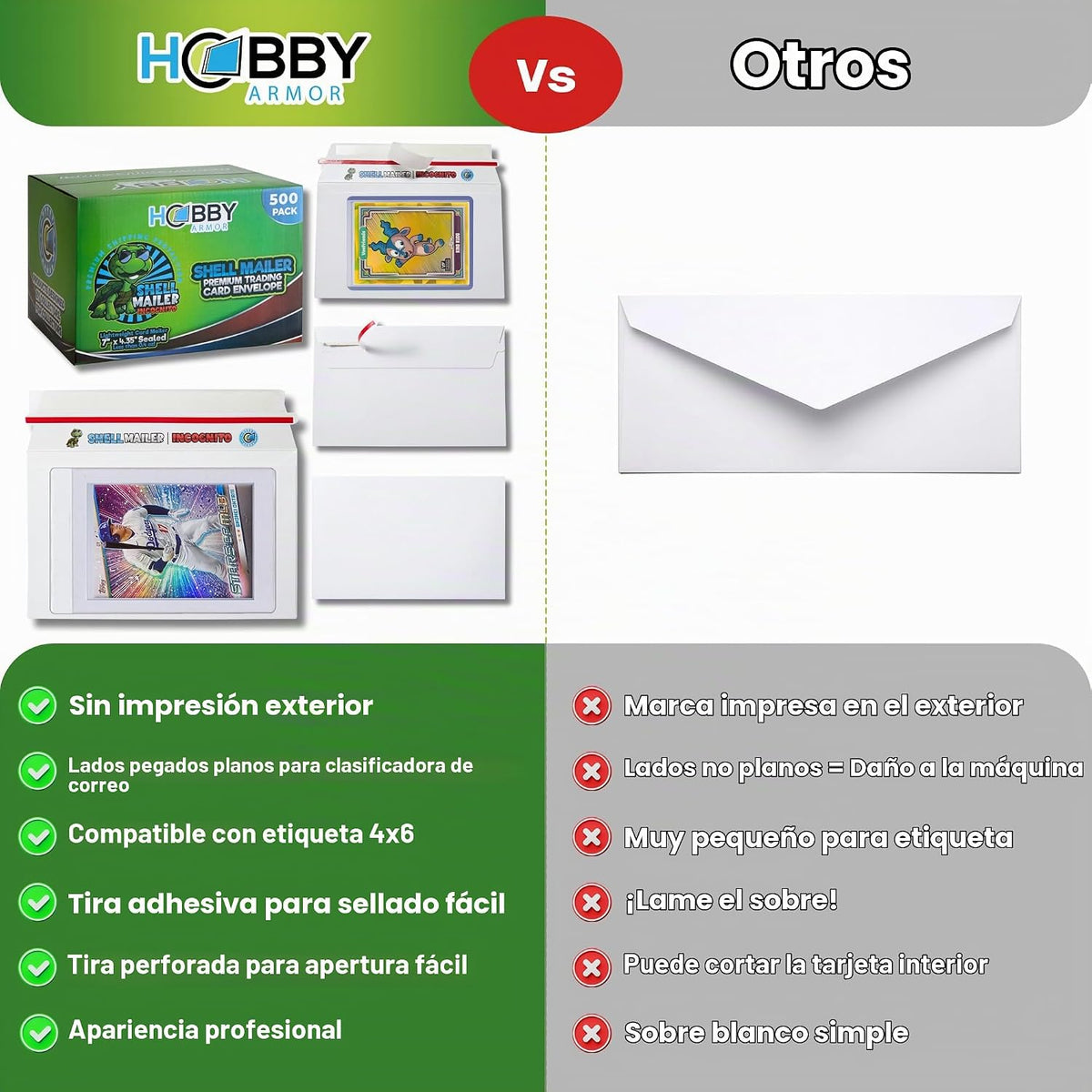 Sobres para tarjetas coleccionables Shell Mailer Incognito para envío 500 unidades