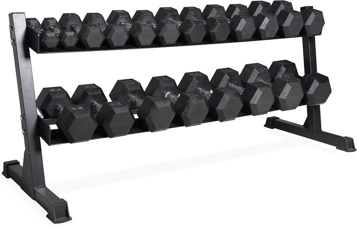 Juego de Mancuernas CAP con Recubrimiento de Goma y Rack | Opciones de 100 lb, 150 lb, 210 lb, 550 lb y 1200 lb