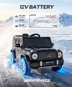 Mercedes-Benz AMG G63 - Juguetes de paseo con licencia de 12 V con control remoto, batería recargable, luces parpadeantes/luces LED, Bluetooth, música y bocina, arranque suave, batería baja