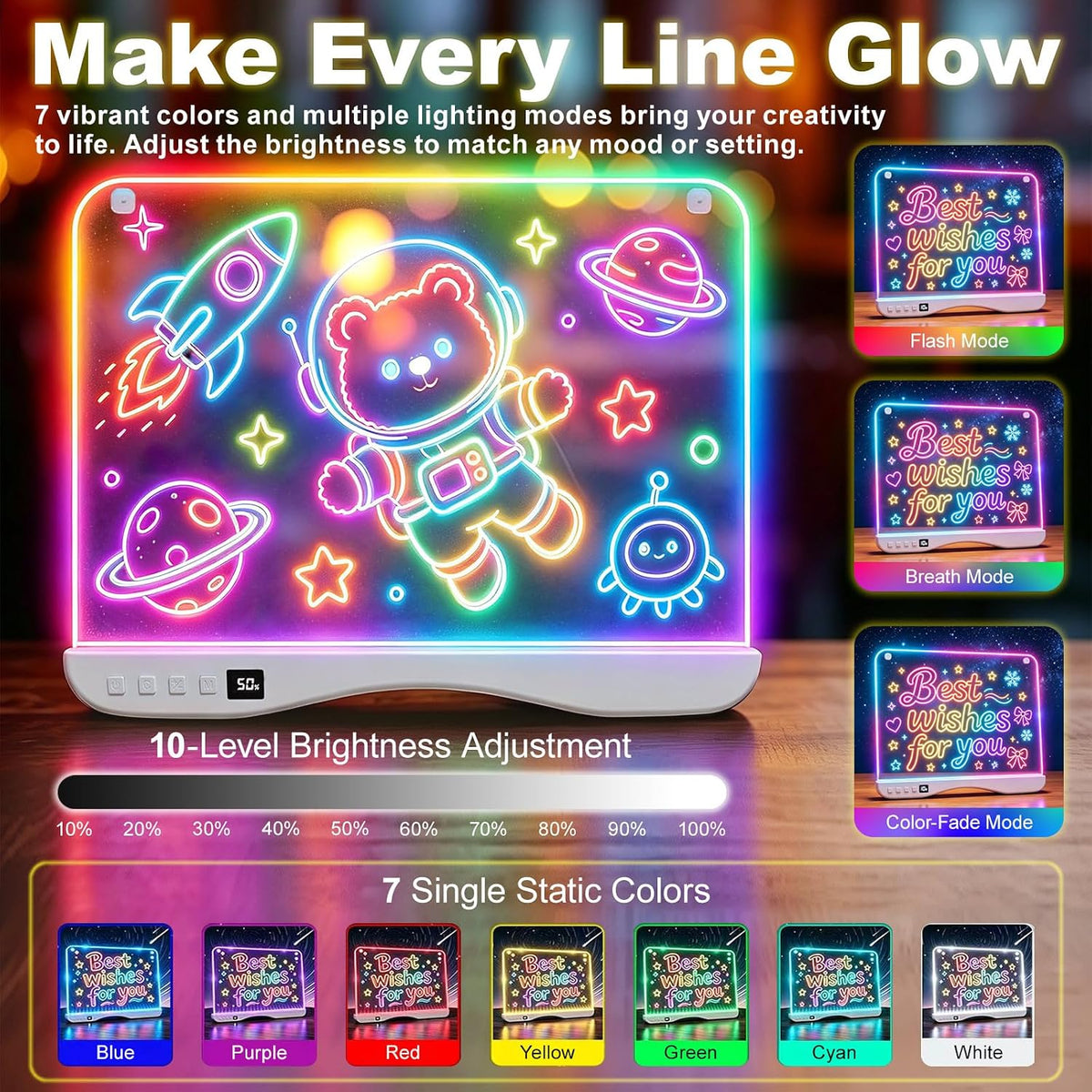 Tablero de dibujo LED de 16 pulgadas para niños, juego de regalo de