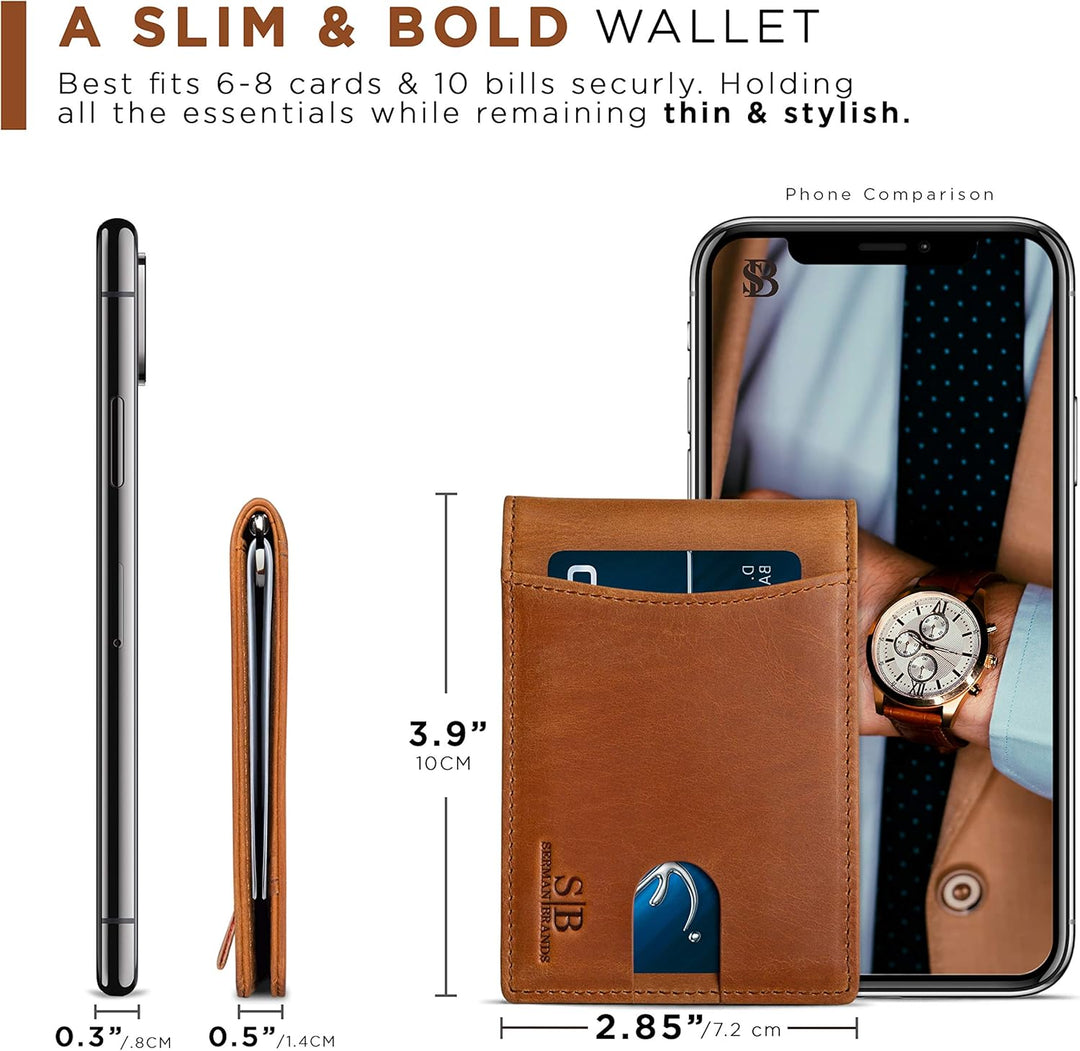 SERMAN BRANDS RFID Blocking Slim Bifold Genuine Leather Minimalist...