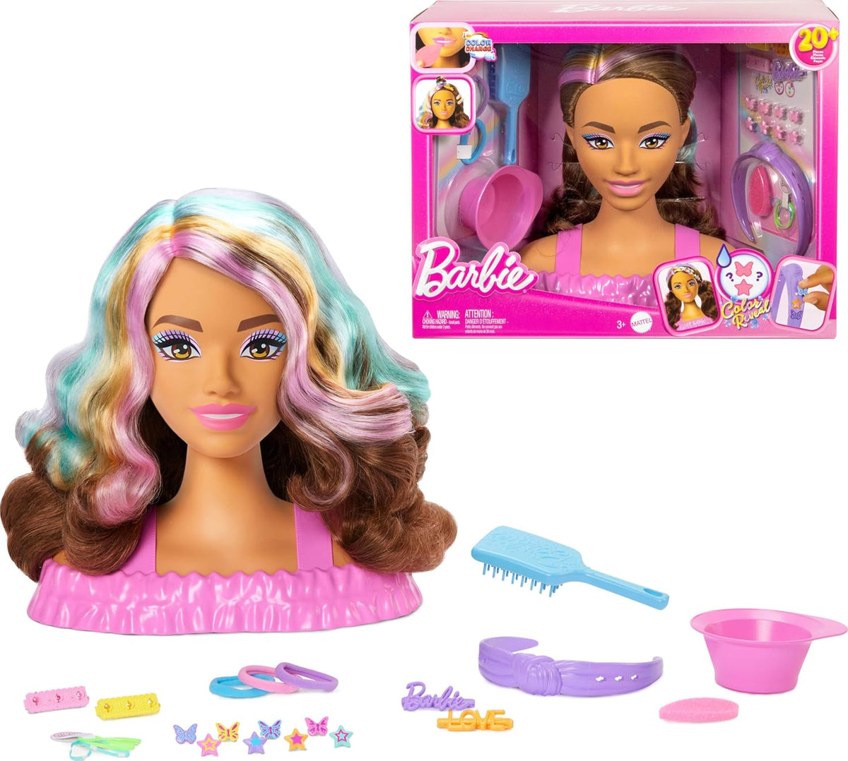 Barbie Cabeza de peinado de muñeca, cabello castaño oscuro con más...