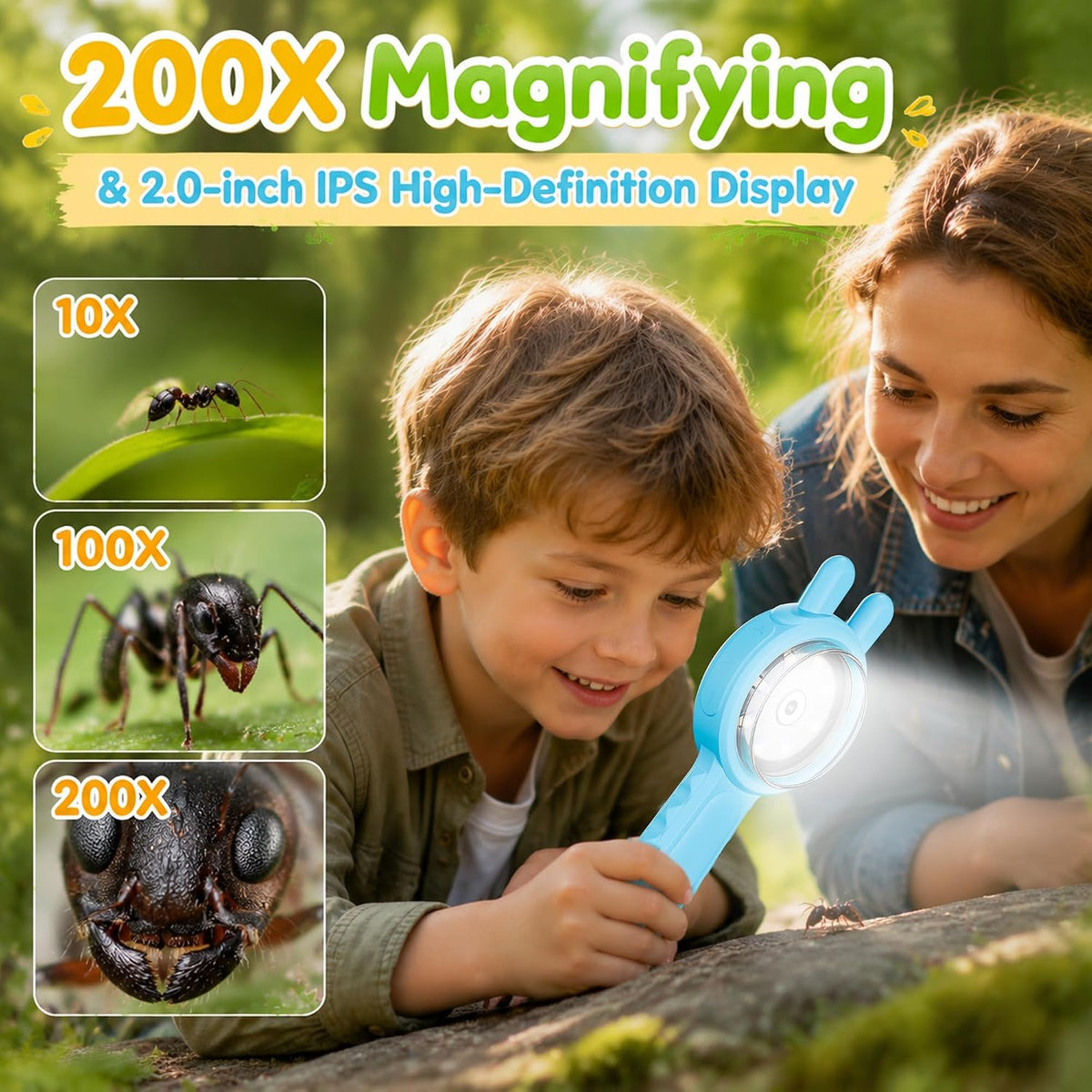 Lupa de enfoque automático de microscopio para niños, juguetes de