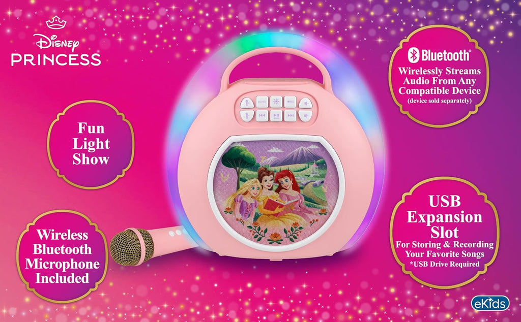 Disney Princess - Máquina de karaoke Bluetooth para niños con micrófono inalámbrico