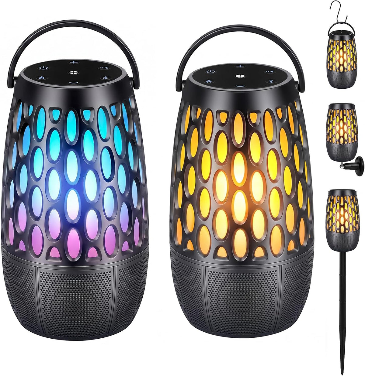 Altavoces para exteriores impermeables IPX6, Bluetooth 5.3 con luz de llama