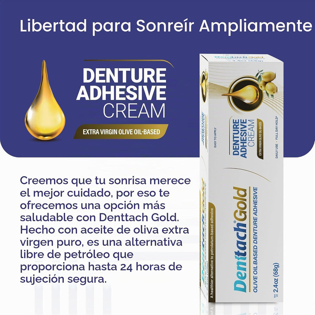 Denttach Gold Adhesivo para Dentaduras, Crema Adhesiva Premium a Ba...
