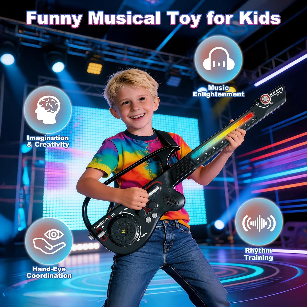 Guitarra eléctrica sin cuerdas para niños, guitarras multifuncionales con tocadiscos DJ y luces, juguetes musicales para niños de 3, 4, 5, 6, 7, 8, 9, 10, 11, 12