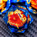 ARUOHHA DND Resin Dice Gazes Eye Dice Golden Blue Liquid Core Flaming RPG Sharp Edged Dice Set con Gift Box, Polyhedral D y D Dice Set compatible con Dungeons Dragons Role Playing Game D20 D6