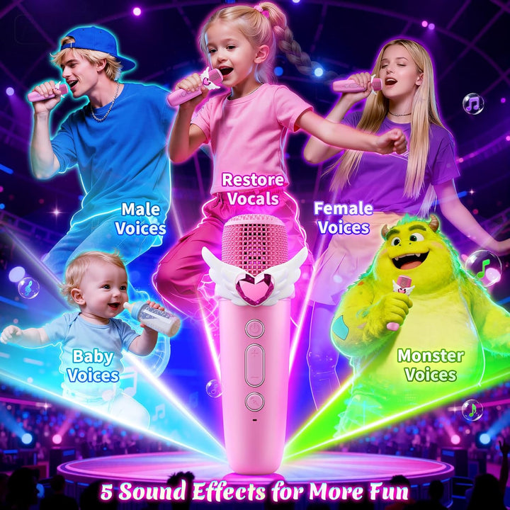 Máquina de karaoke de unicornio con alas y luces de castillo, 2 mic...