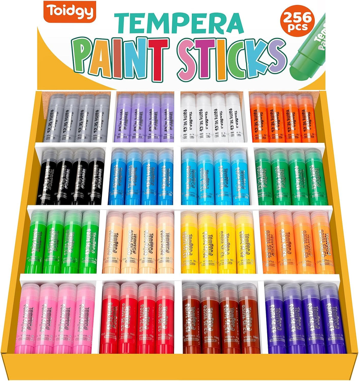 256 barras de pintura de témpera, 16 colores clásicos, palos de pintura sólida lavables para niños pequeños, suministros de arte de pintura para estudiantes de aula, paquete de clase, no tóxico