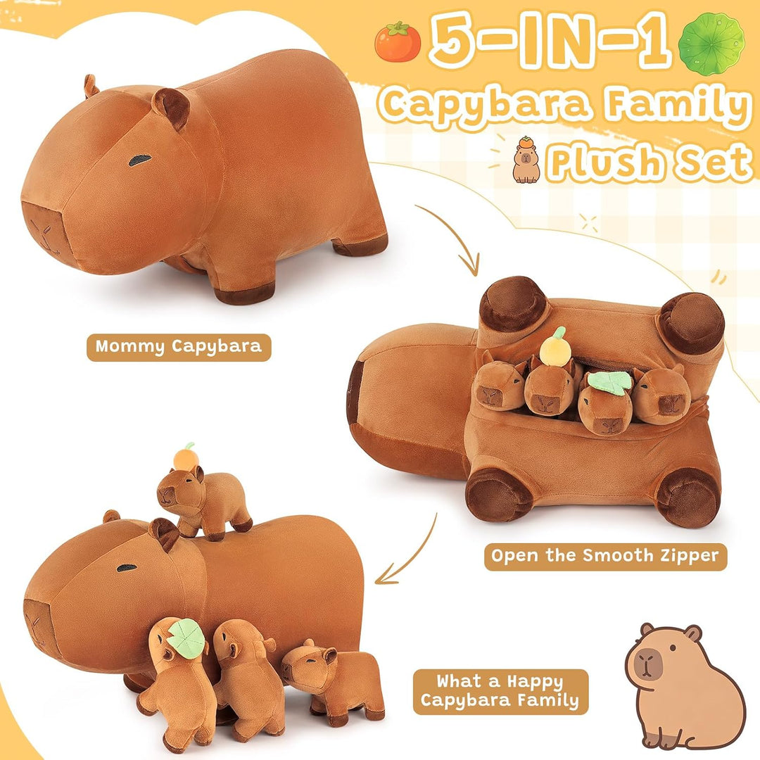 Achwishap Juego familiar de 5 piezas de peluche Capybara con mamá y...
