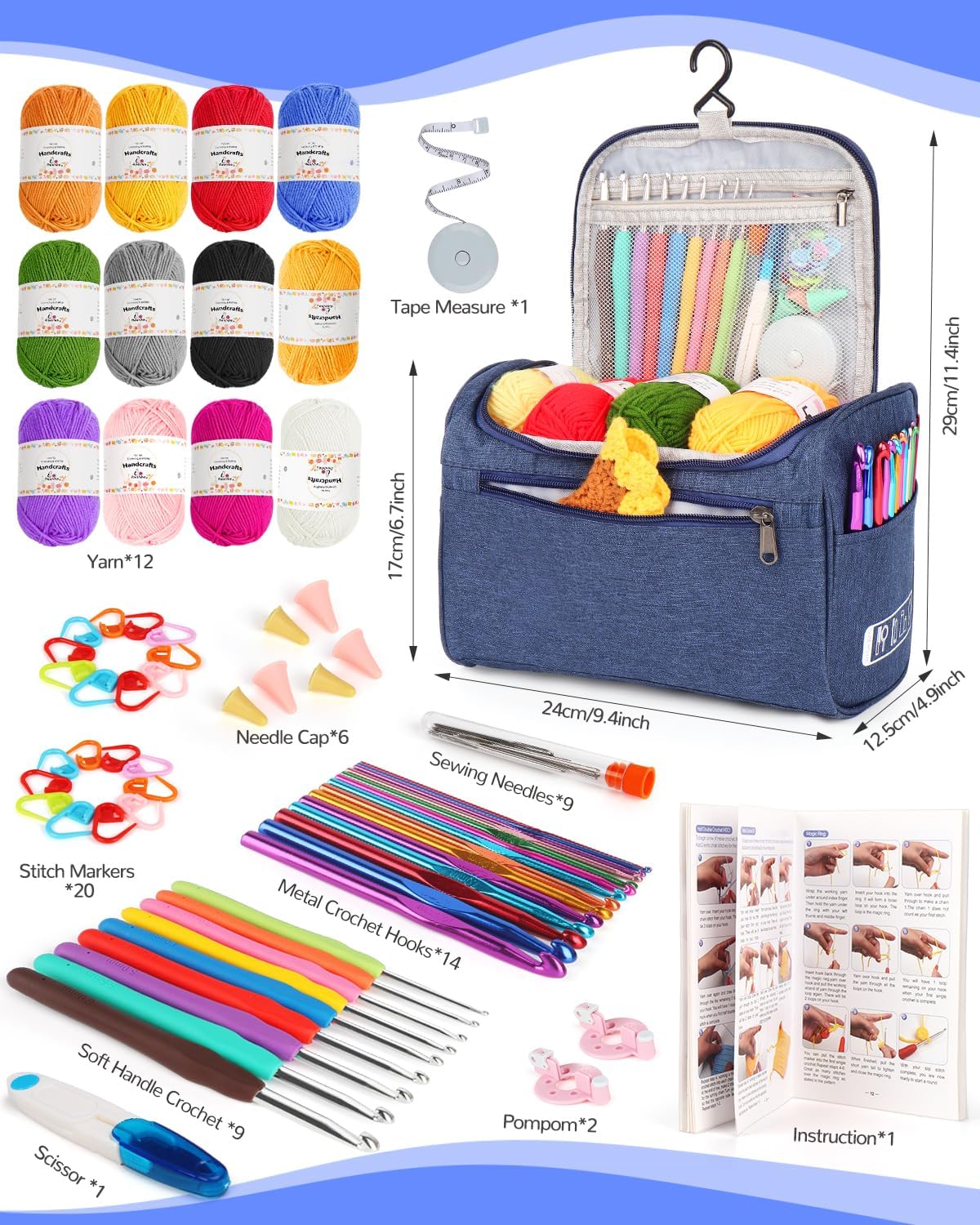 Aeelike Kit de ganchillo para principiantes, jóvenes y mayores, el primer kit de ganchillo para adultos incluye 23 ganchos de ganchillo, juego de hilo de 655 yardas para ganchillo, instrucciones
