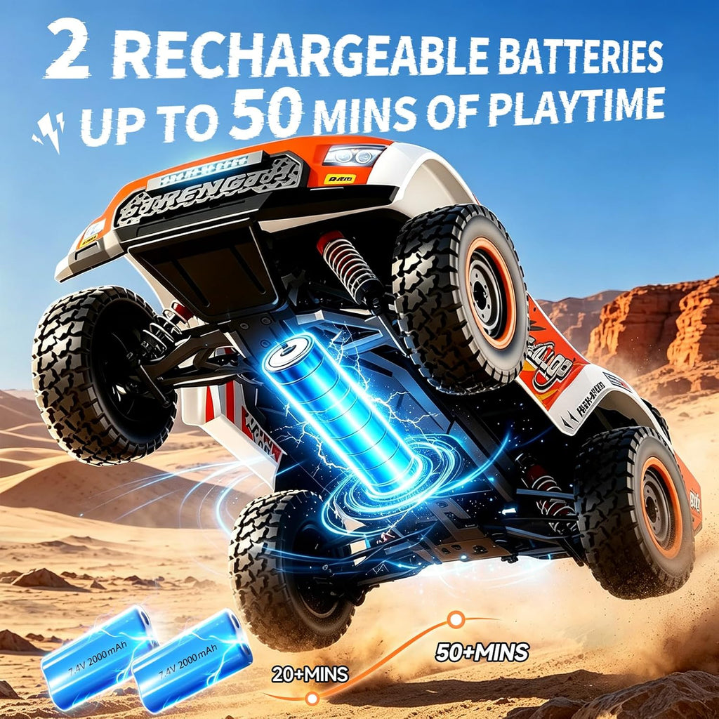 Autos RC rápidos sin escobillas 1/16 para adultos Fast 50+ KMH 4WD Off-Road de alta velocidad sin escobillas de control remoto con 2 baterías LiPo de 7.4V 2000mAh