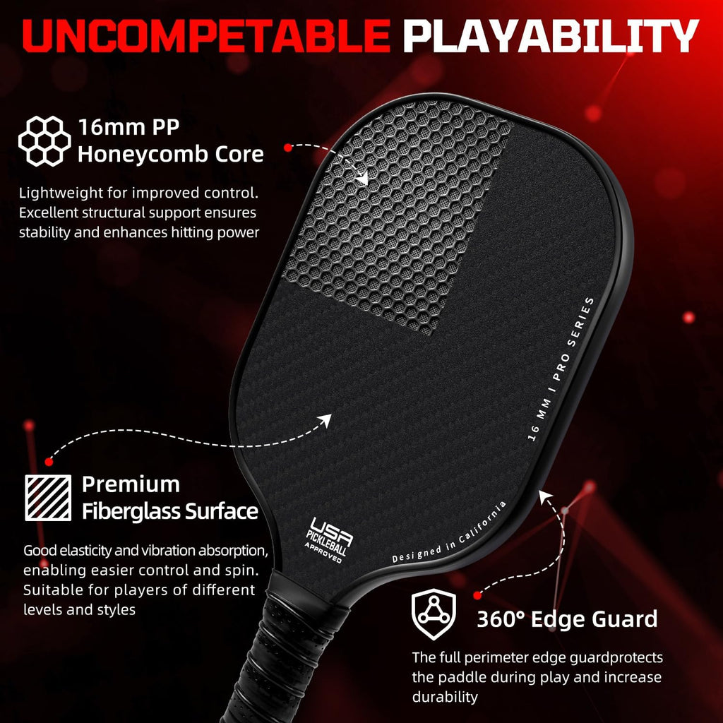 BAGAIL Palas de pickleball aprobadas por USAPA, juego de pickleball de superficie de fibra de vidrio, raquetas ligeras con 4 bolas, 1 bolsa, diseñadas en California para tracción y estabilidad