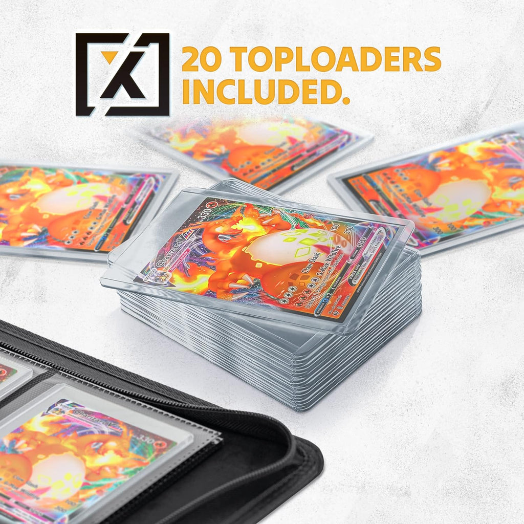 X PRO Carpeta de tarjetas de carga superior, compatible con fundas de tarjetas de carga superior, se adapta a 252 | 20 cargadores premium incluidos | páginas de doble cara sin anillo de 9 bolsillos | Almacenamiento para tarjetas TCG y tarjetas deportivas