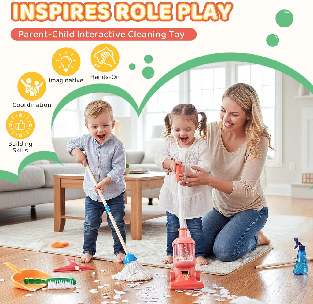 Meland Juego de limpieza para niños de 8 piezas con aspiradora de juguete y