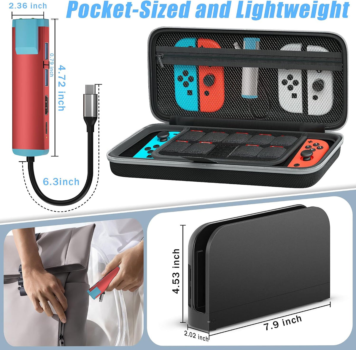 Conmutador USB-C 2, adaptador HDMI 4K @60Hz con puerto PD/USB 3.0/Gigabit Ethernet, base de repuesto para Switch/Switch OLED/Steam Deck/ROG Ally/Xbox Ally/Legion Go