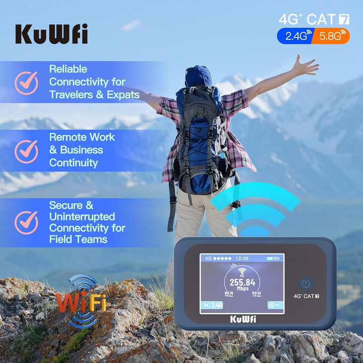KuWFi Hotspot WiFi portátil para exteriores, enrutador WiFi 4G LTE...