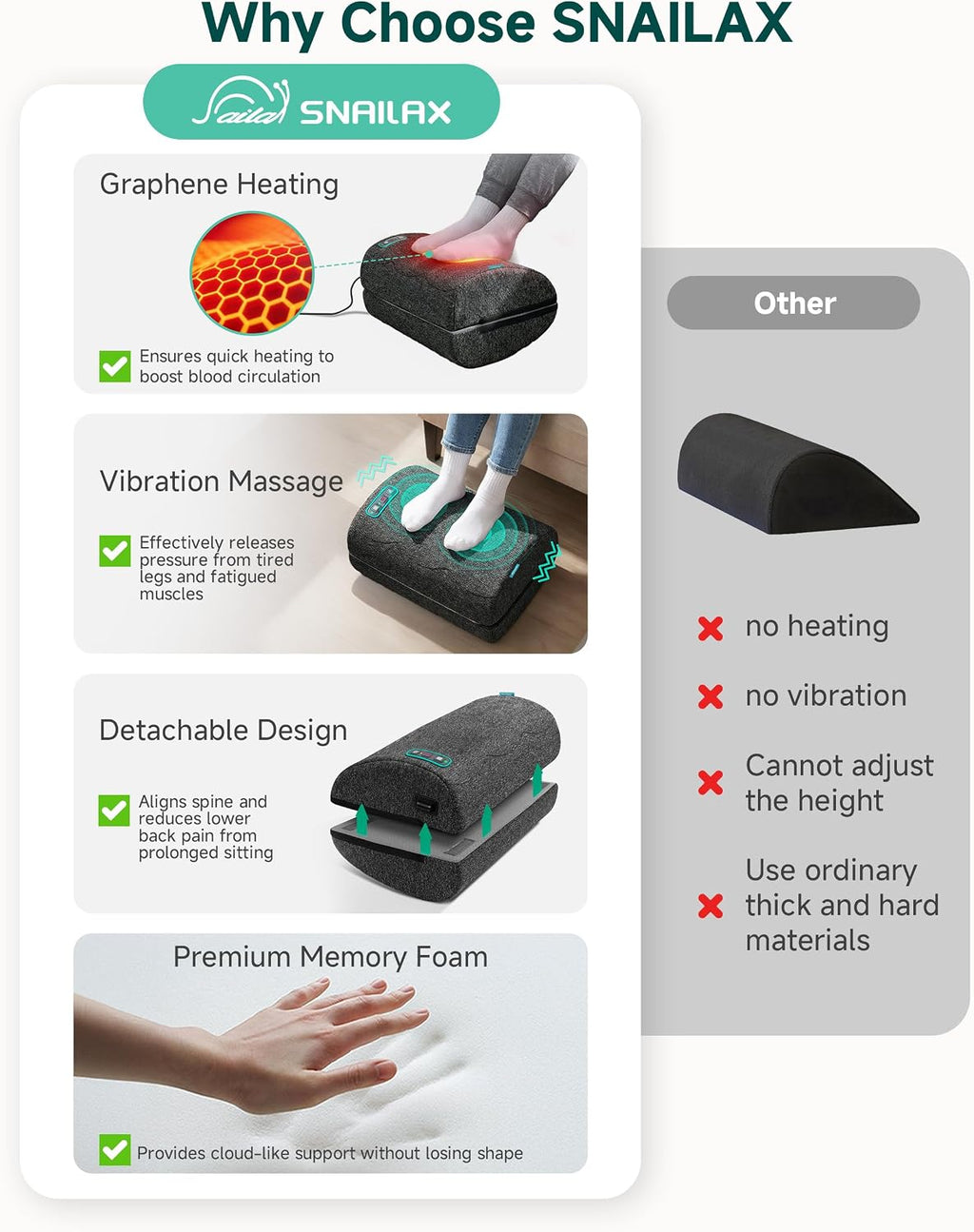 Lámpara Snailax Reposapiés ergonómico debajo del escritorio con calor, vibración y