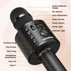 BONAOK - Micrófono inalámbrico Bluetooth de karaoke, 3 en 1; máquina altavoz con micrófono de karaoke portátil de mano para fiesta de cumpleaños o en casa, compatible con todos los teléfonos