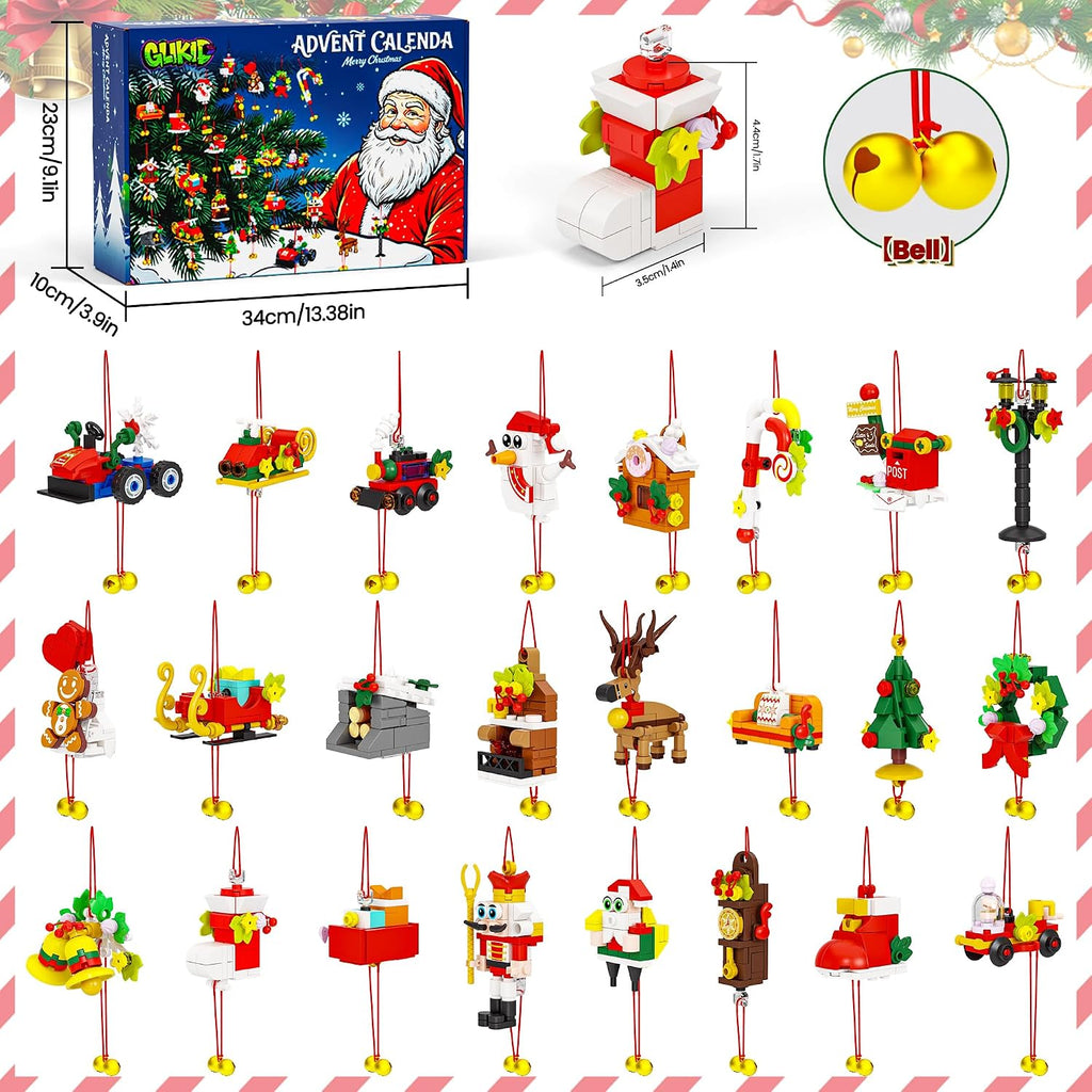 Calendario de Adviento de Navidad 2026, 24 mini adornos de construcción