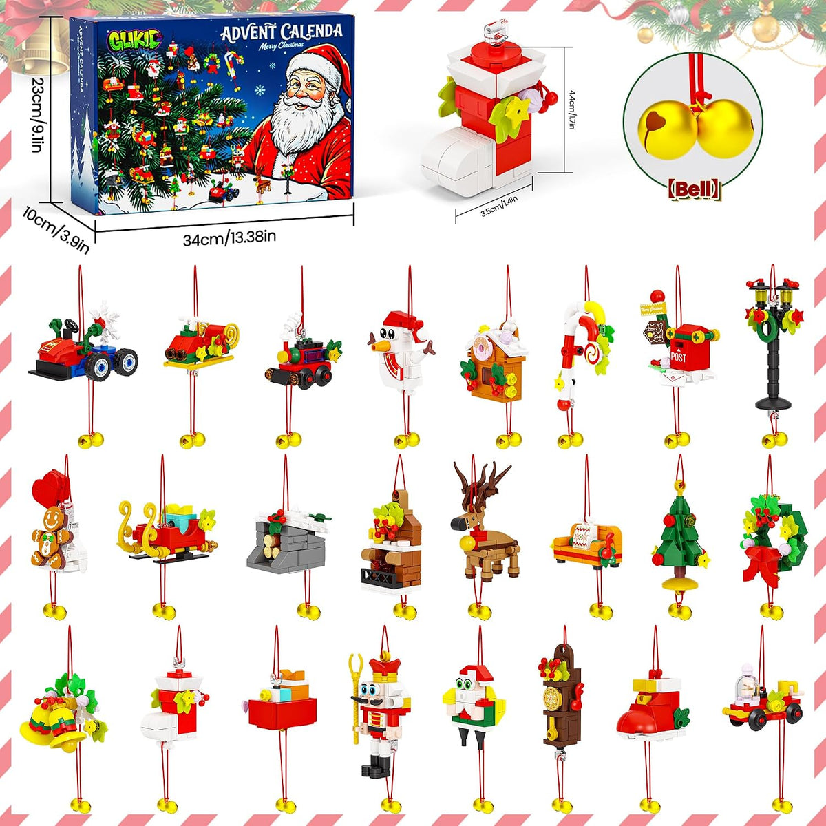 Calendario de Adviento de Navidad 2026, 24 mini adornos de construcción