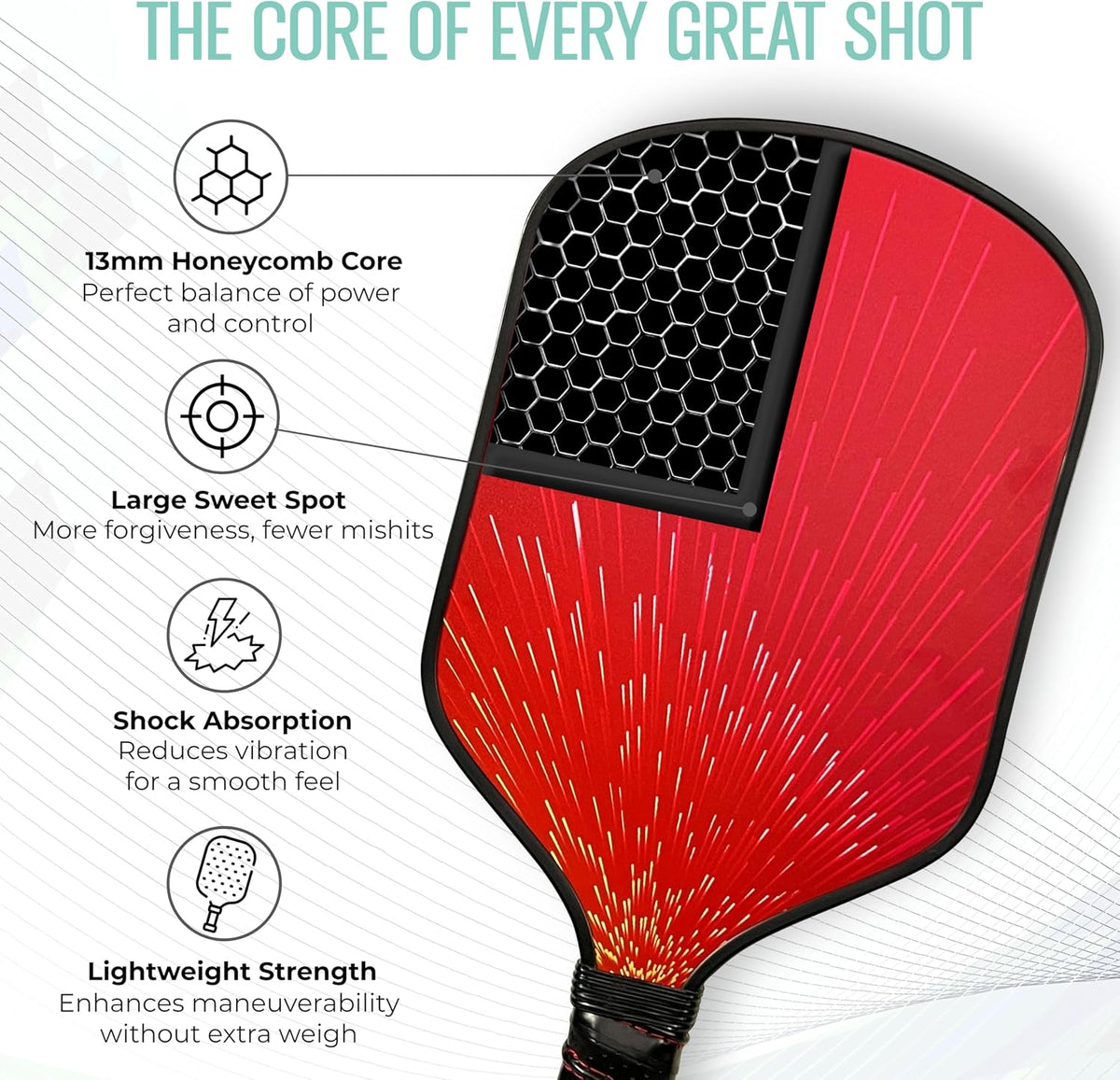 Paleta de pickleball individual y juego – Palas ligeras aprobadas por USAPA, superficie de fibra de vidrio, núcleo de panal de abeja de 0.512 in, pelotas para exteriores y bolsa de transporte