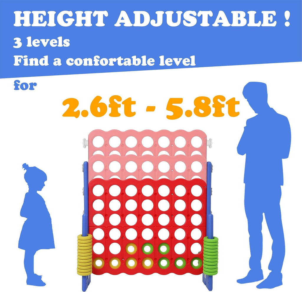 SDADI - Juego Jumbo de 4 en fila, juego gigante de 4 a puntuación con altura ajustable (0.76-1.07 m) para niños y adultos, juego de conexión para interiores y exteriores con deslizador de liberación