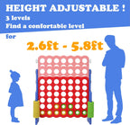 SDADI - Juego Jumbo de 4 en fila, juego gigante de 4 a puntuación con altura ajustable (0.76-1.07 m) para niños y adultos, juego de conexión para interiores y exteriores con deslizador de liberación