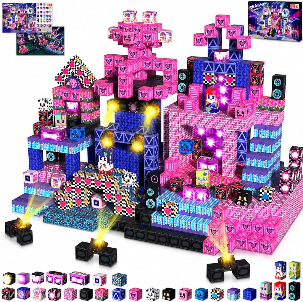 150 bloques magnéticos con bloques de luz, cubos magnéticos, bloques de construcción magnéticos, juguetes para mayores de 3 años, juguetes apilables sensoriales STEM para niños y niñas