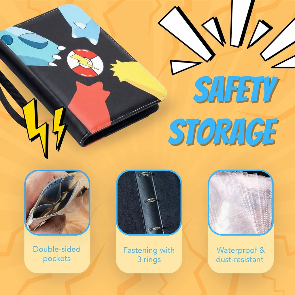 KS SHOP® Carpeta de tarjetas de 1080 bolsillos, álbum de tarjetas coleccionables de 9 bolsillos premium con 60 hojas de doble cara, libro de colección de 3 anillos con cremallera, tarjetero impermeable con correa para la muñeca