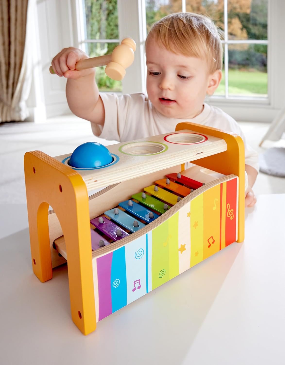 Banco para tocar música con xilófono de Hape, talla única , Amarillo