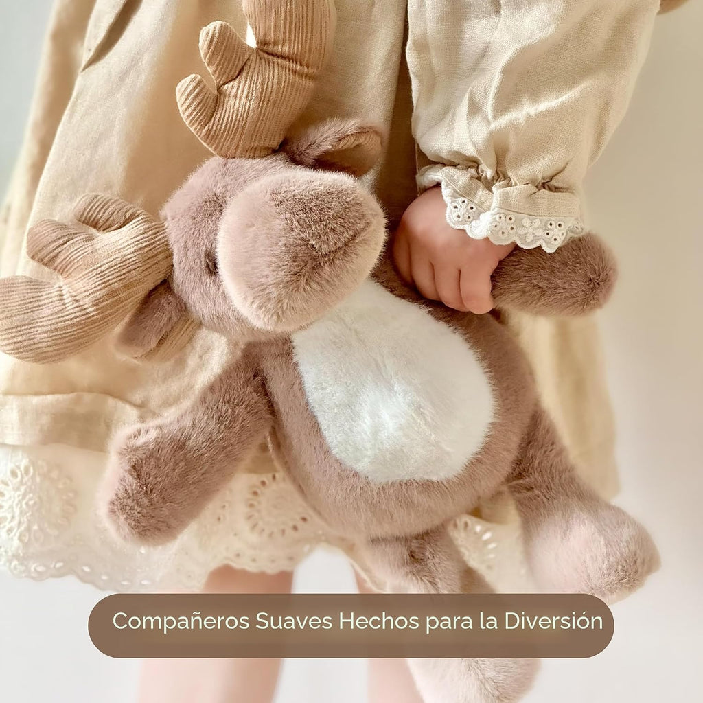 Moonkie Hug & Go™ - Mochila para niños pequeños con diseño de reno – Bolsa de felpa suave con juguete para llevar para niños de 2 a 4 años | Ideal para guardería, viajes y regalos de cumpleaños