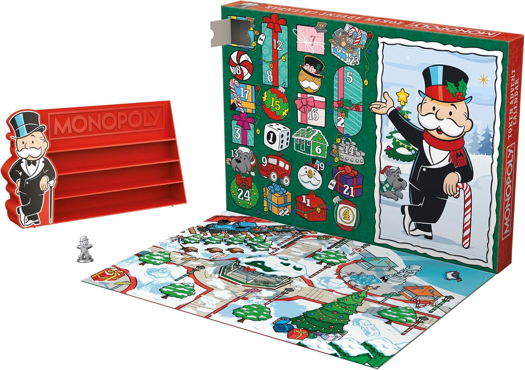Calendario de Adviento Monopoly Token | Cuenta regresiva de 24 días con 24 fichas (incluyendo 8 fichas exclusivas) | Navidad para niños | A partir de 8 años