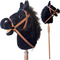 Nature Bound Caballo de palo | Caballo en un palo con efectos de sonido – Poni de peluche hecho a mano para niños pequeños y niños | Mango de madera resistente cosido a mano | Juguete de caballo de juego de simulación (negro)