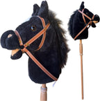 Nature Bound Caballo de palo | Caballo en un palo con efectos de sonido – Poni de peluche hecho a mano para niños pequeños y niños | Mango de madera resistente cosido a mano | Juguete de caballo de juego de simulación (negro)
