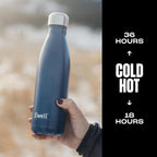 S'well Botella de agua de acero inoxidable, 17 oz, Blue Suede, recipientes aislados al vacío de triple capa mantienen las bebidas frías durante 36 horas y calientes durante 18, sin BPA, perfecta para